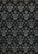 A dark, intricately patterned wallpaper featuring symmetrical floral designs. The repeating motifs include stylized flowers and leaves, along with subtle butterfly shapes, all rendered in muted shades of green, white, and orange.