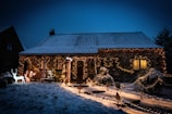 A cozy home adorned with colorful Christmas lights.
