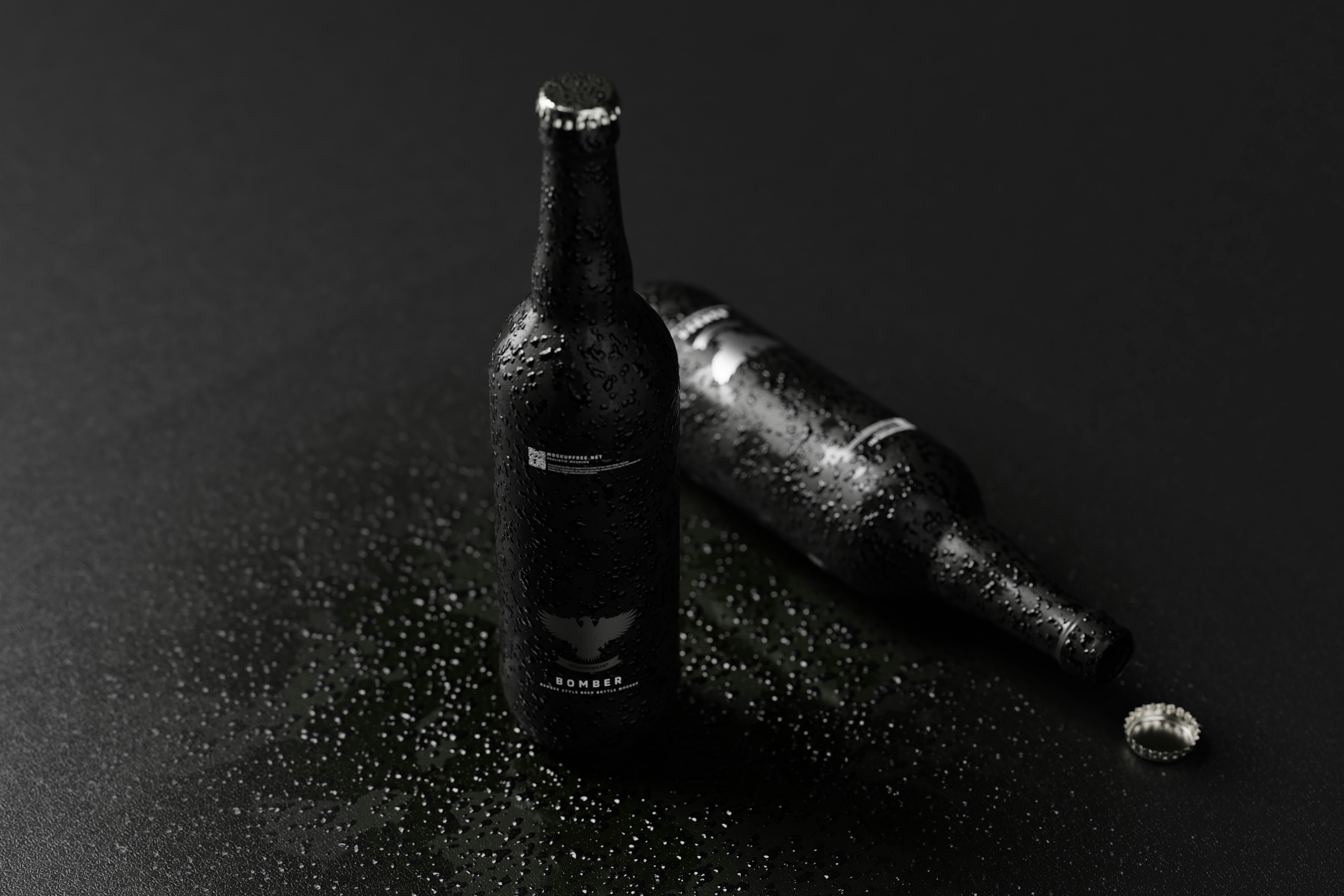 Bomber Style Beer Bottle Mockups A cold bomber style beer bottle with water drops (condensation), bring your craft beer ideas to life. Download this mockup set here - https://mockupfree.net/bomber-style-beer-bottle-mockups