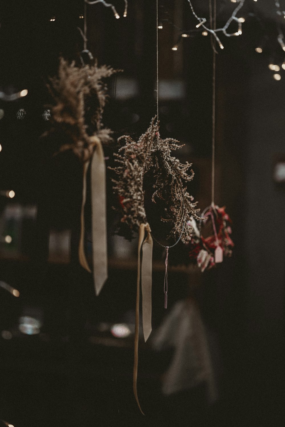 a couple of items hanging from a ceiling