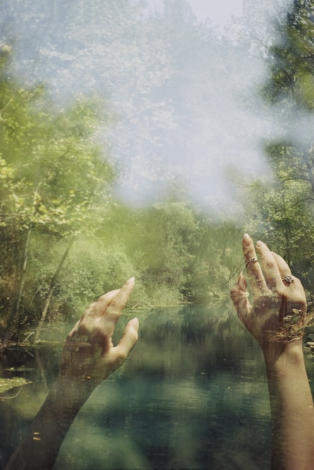 a couple of hands reaching out of a window