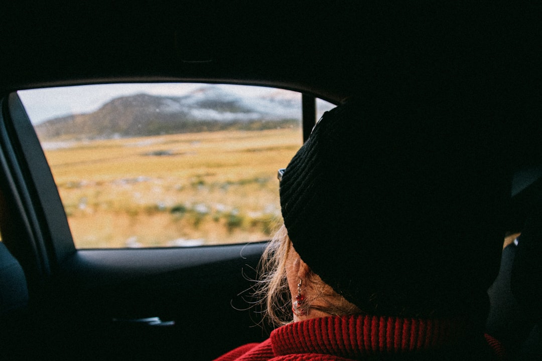 a person sitting in a car looking out the window,