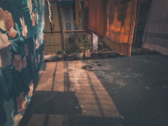 A finished print drying on a line, with natural light casting soft shadows.