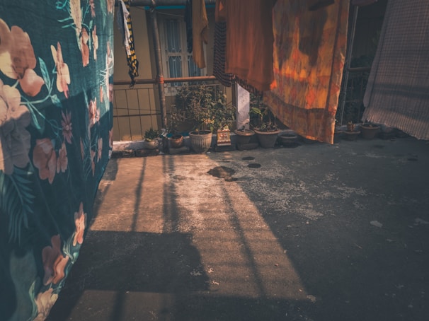 A finished print drying on a line, with natural light casting soft shadows.