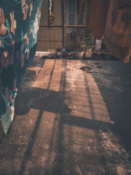 A serene home patio featuring terracotta jali blocks filtering soft natural light.