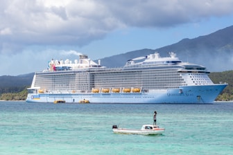 Ocean cruise ship in beautiful blue water.