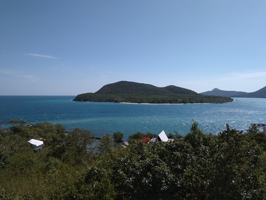 A scenic view of Mayotte's lush landscape with a clear blue lagoon.