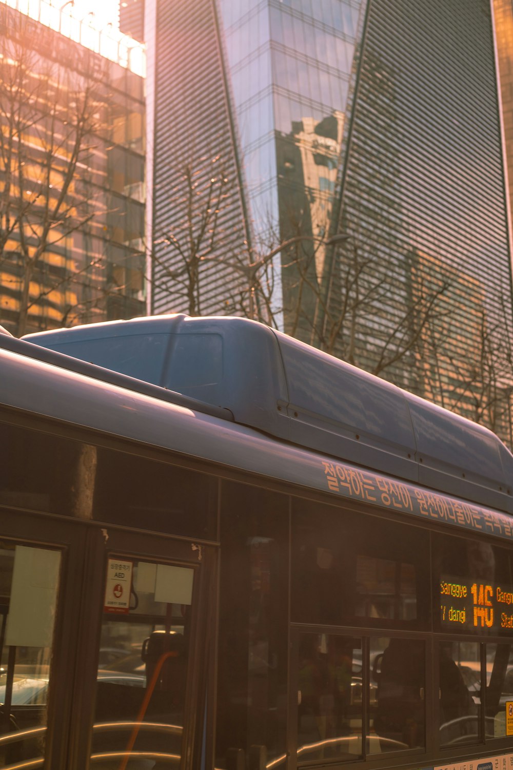 a public transit bus on a city street