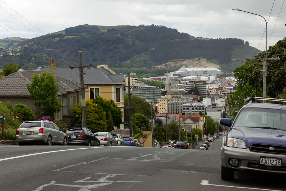 cars are parked on the side of the road