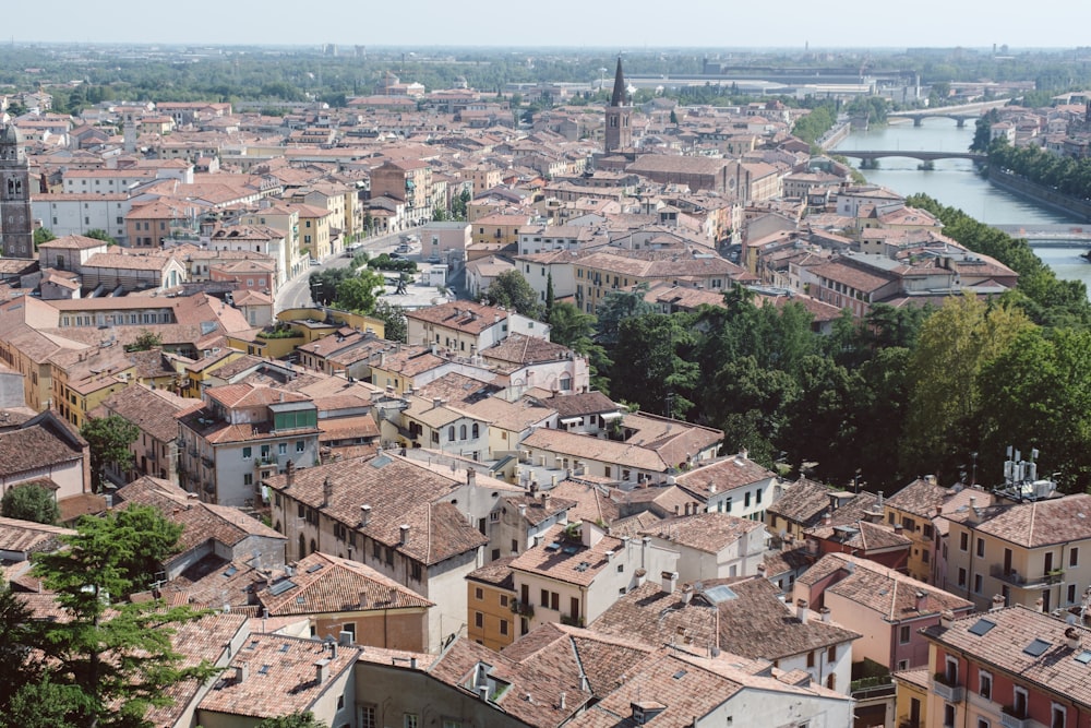 a view of a city with a river running through it