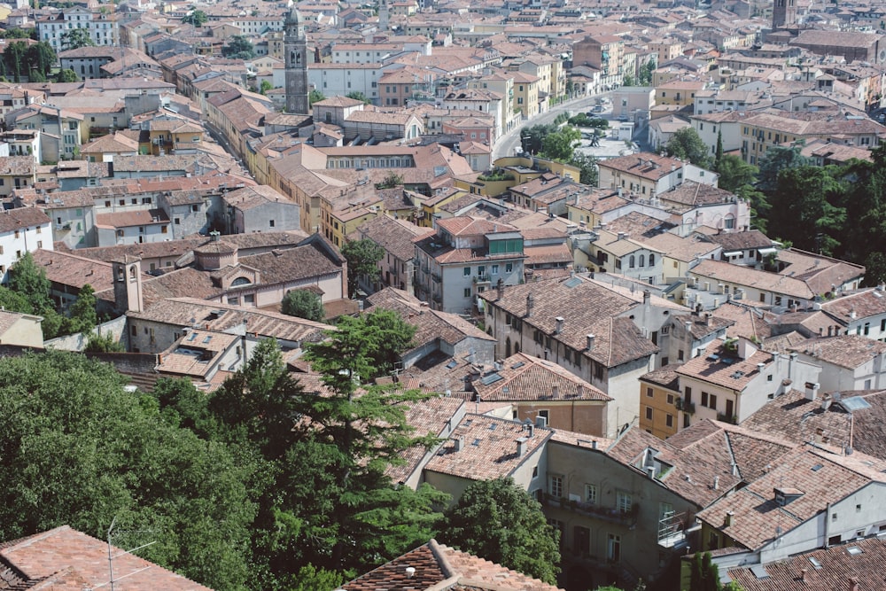 an aerial view of a city with lots of buildings