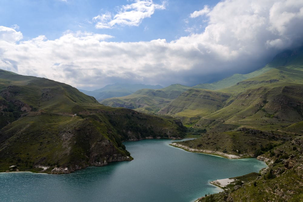 a large body of water surrounded by mountains