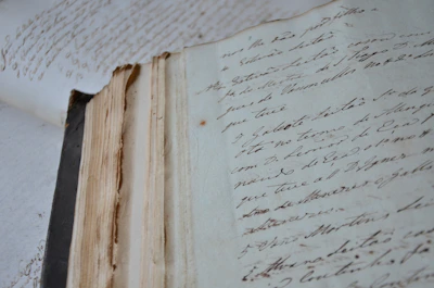 Elegant book cover showing a handwritten manuscript and quill.