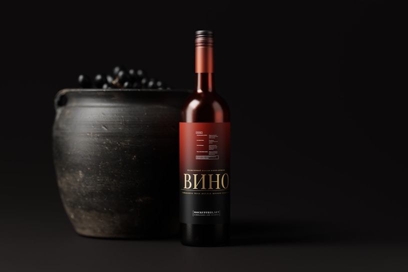 A striking image of a wine bottle with a meme label, set against a deep plum backdrop.