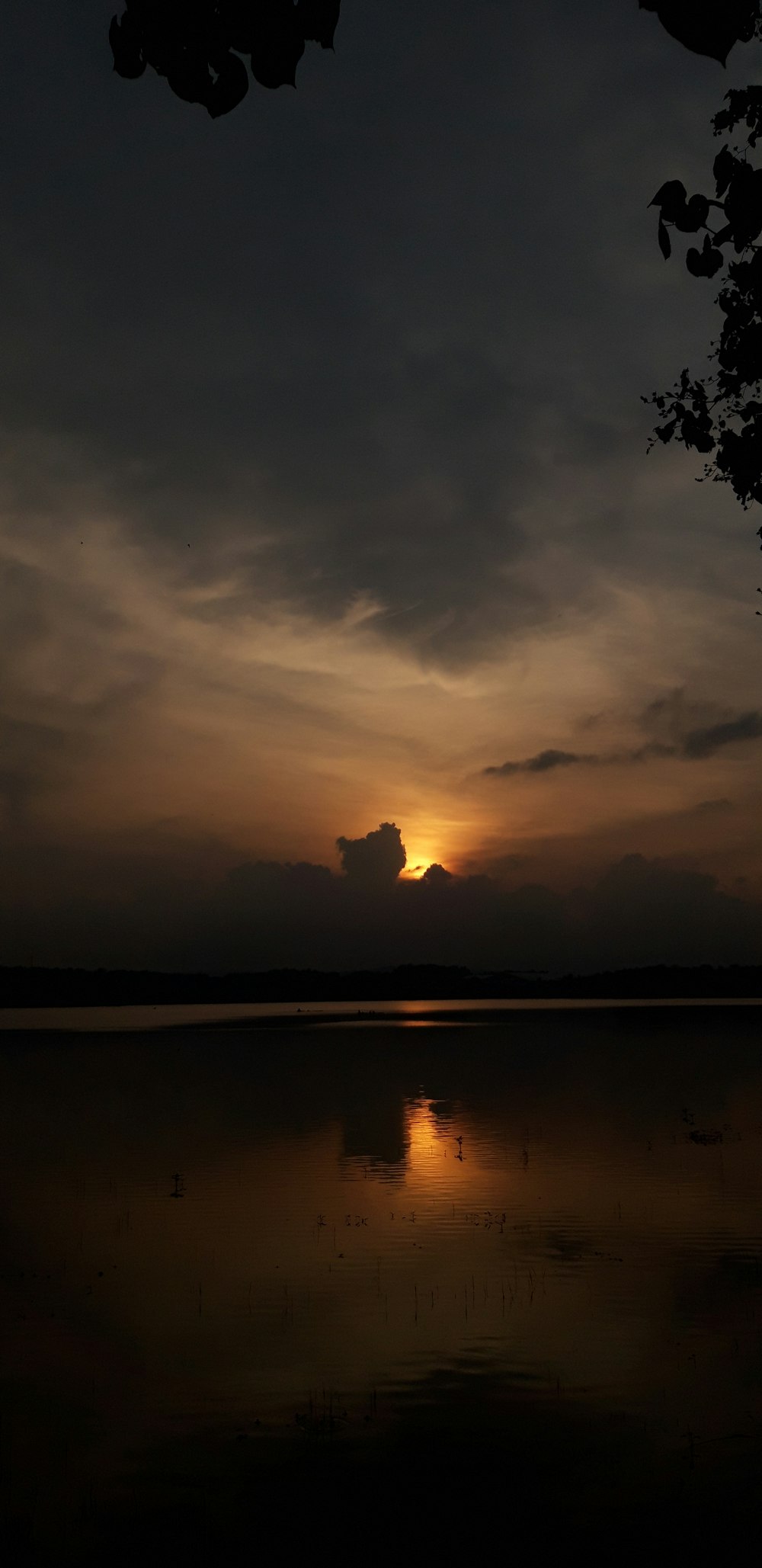 El sol se está poniendo sobre un cuerpo de agua