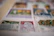A close-up view of a collection of postage stamps displayed on a page. The stamps vary in color and design, featuring illustrations such as an airplane and a snake. The image is slightly out of focus in some areas.