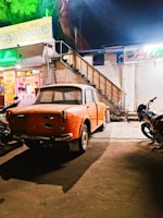 Gocar vehicle parked outside a restaurant, ready for pickup.