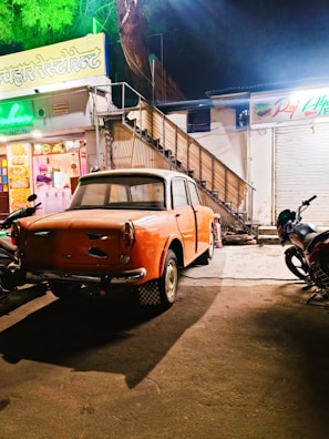 Gocar vehicle parked outside a restaurant, ready for pickup.