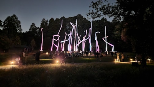 Nighttime photo of an interactive light art installation in a Madrid park.