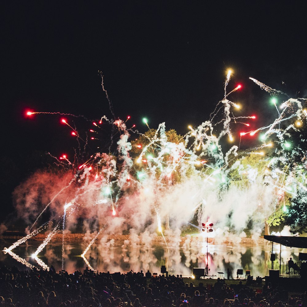 a large group of people watching a fireworks display