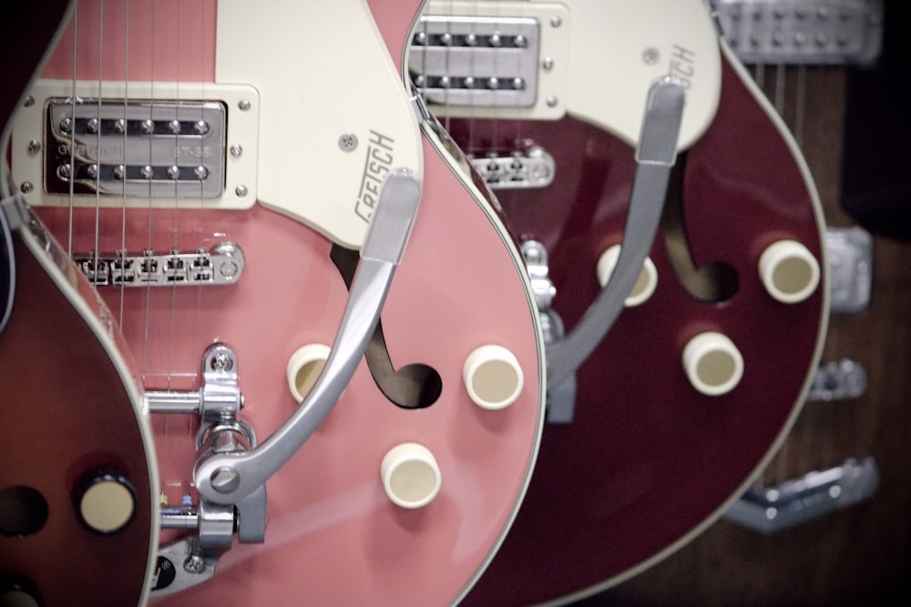 a group of guitars sitting next to each other