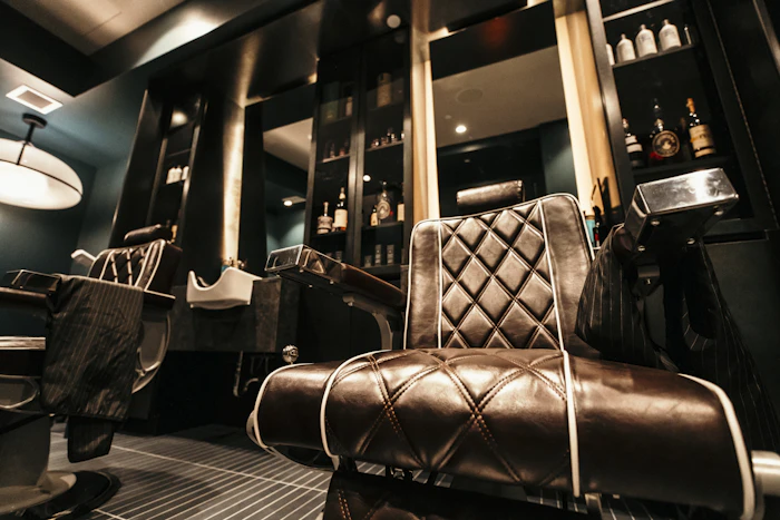 Barber chair facing the mirror
