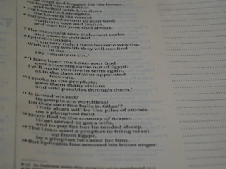 A close-up view of a page from a book with text in a serif font. The text appears to be in English and contains numbered paragraphs with religious or historical content. There are dotted lines on the right side of the page, possibly indicating space for notes.