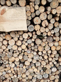 Stacks of wooden offcuts neatly arranged, ready for construction use.