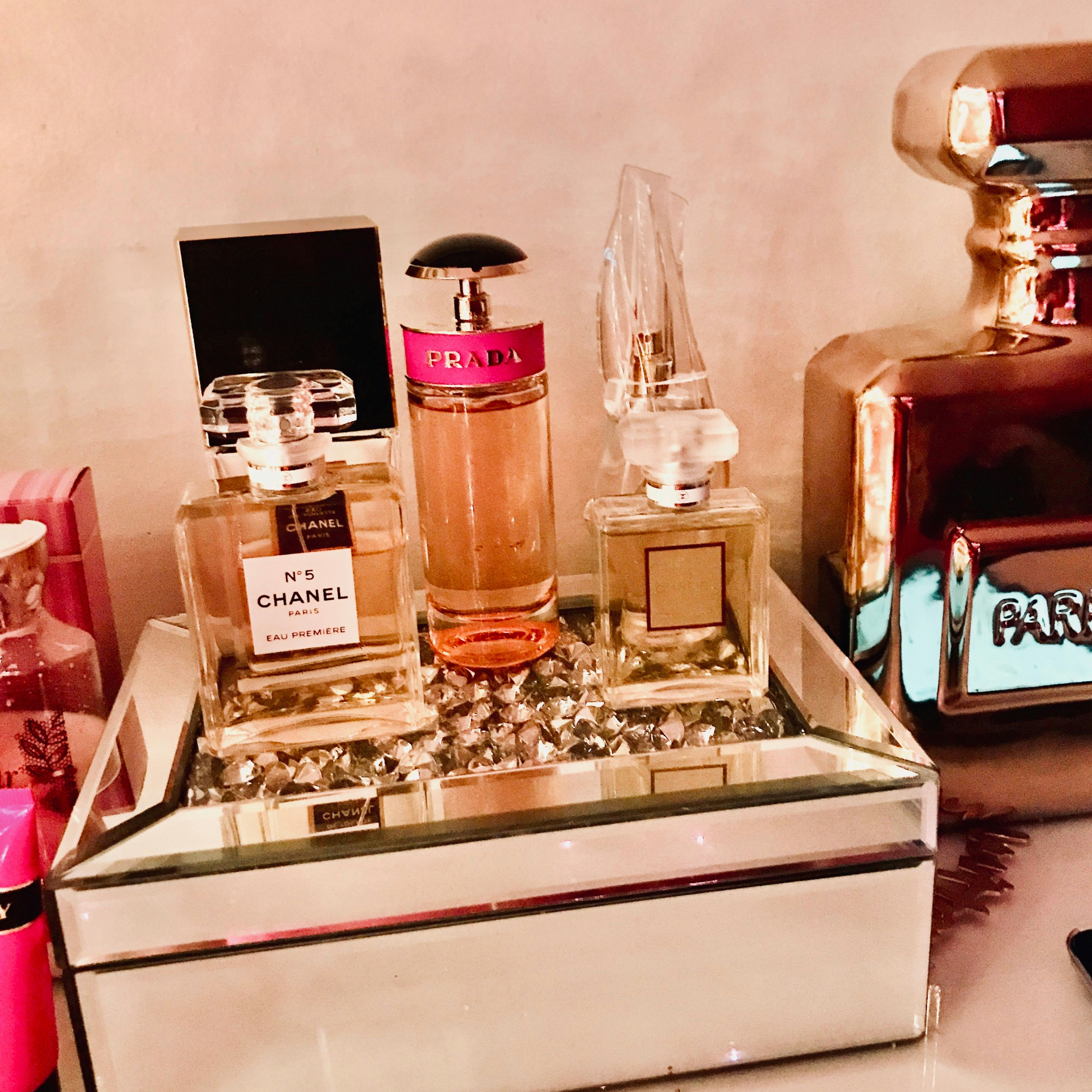 Luxury perfumes on a stylish background