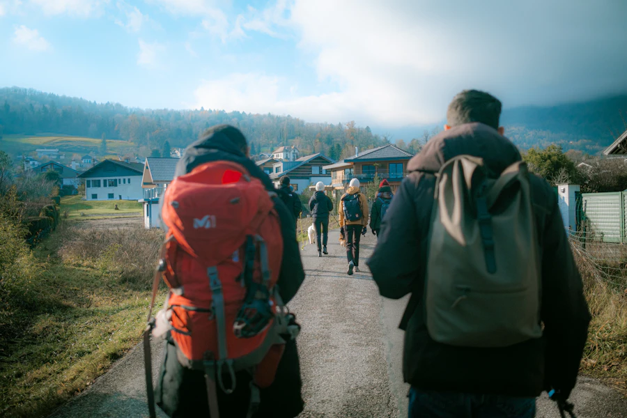 Group of students walking together with backpacks