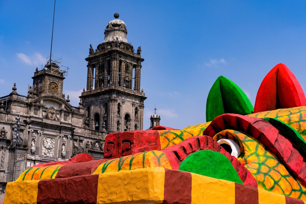 a large dragon statue in front of a building