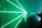 Green laser beams pierce through a foggy or smoky atmosphere, creating dynamic light patterns. Silhouettes of people are faintly visible in the background, contributing to a mysterious and immersive environment.