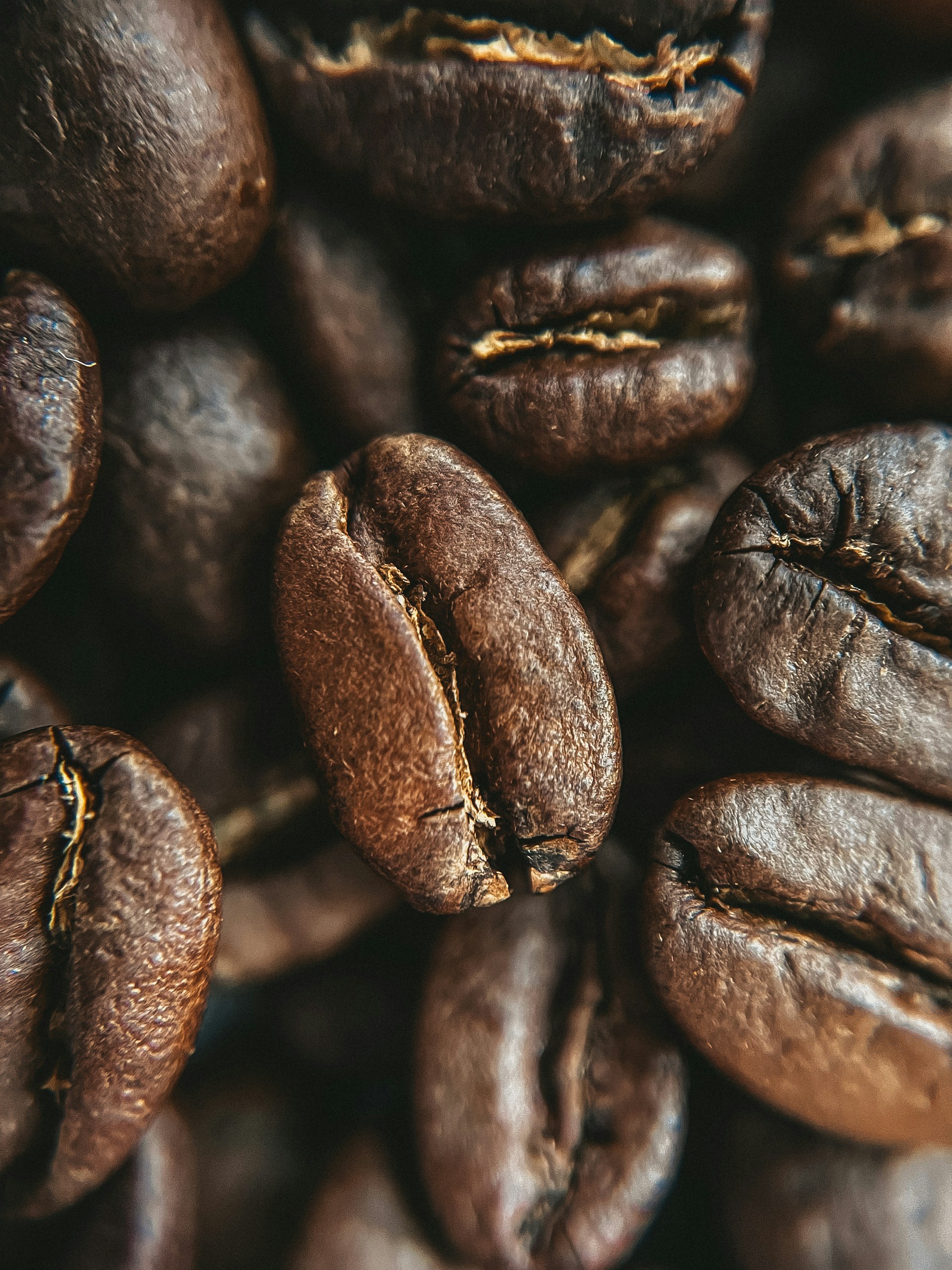 A close-up shot of freshly roasted Ugandan arabica coffee beans, showcasing their rich color and texture.