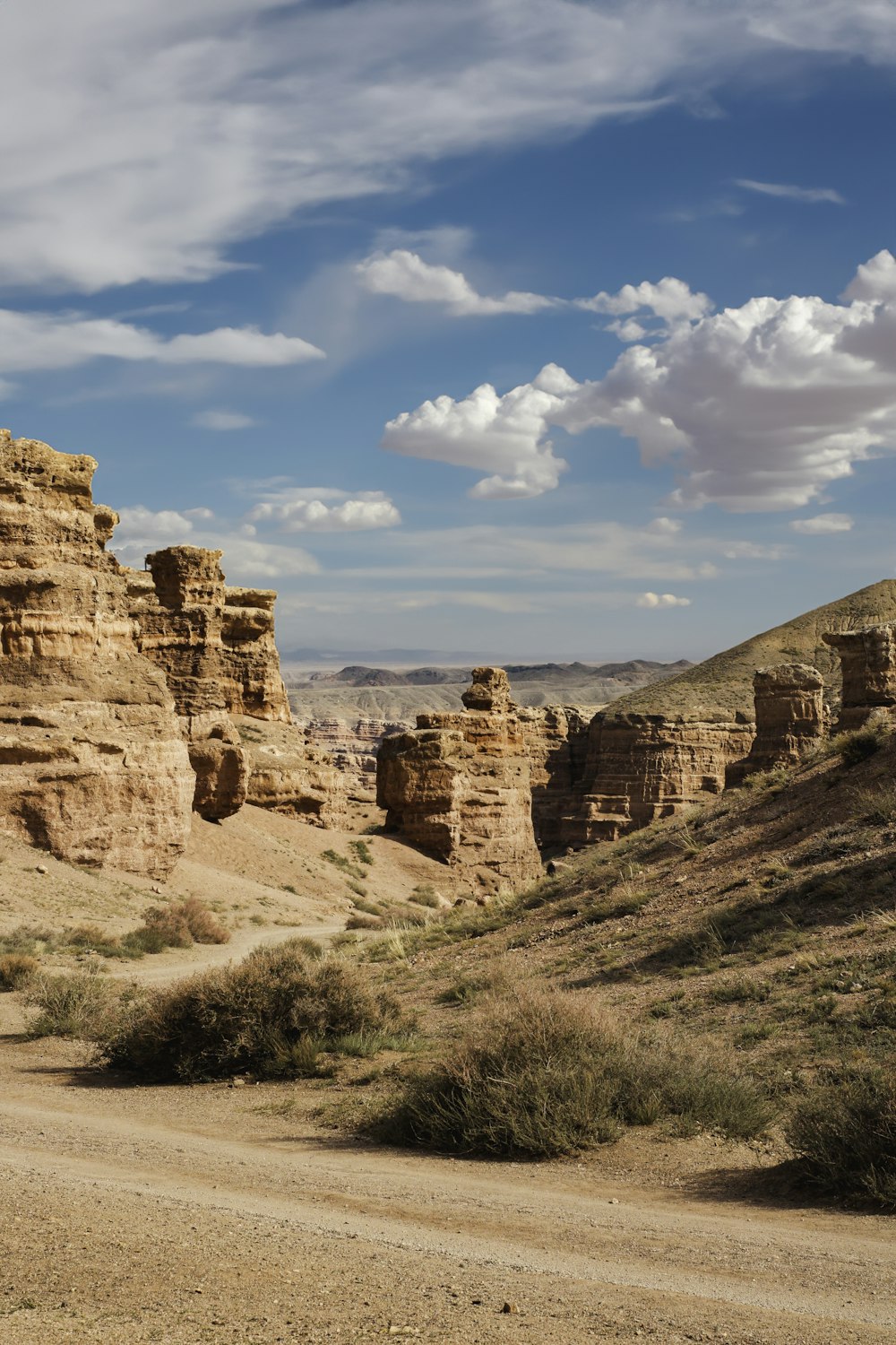 a dirt road in the middle of a desert