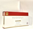 A box labeled 'Vital Cell Softgels' features a red and gold design. It is branded with 'Bh mod' and described as a dietary supplement containing 30 softgels of premium extract.