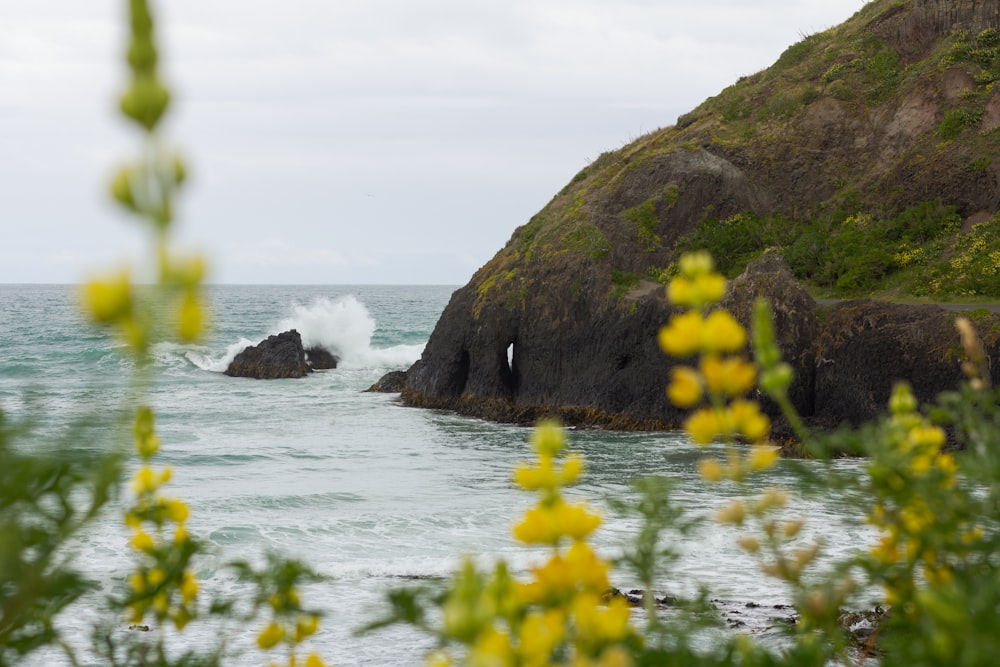 a rock outcropping into the ocean next to a cliff