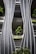A modern architectural facade with curved, steel-like panels forming wave-like patterns. The design incorporates greenery with several potted trees and shrubs integrated into the structure, creating a harmonious blend of nature and urban design.