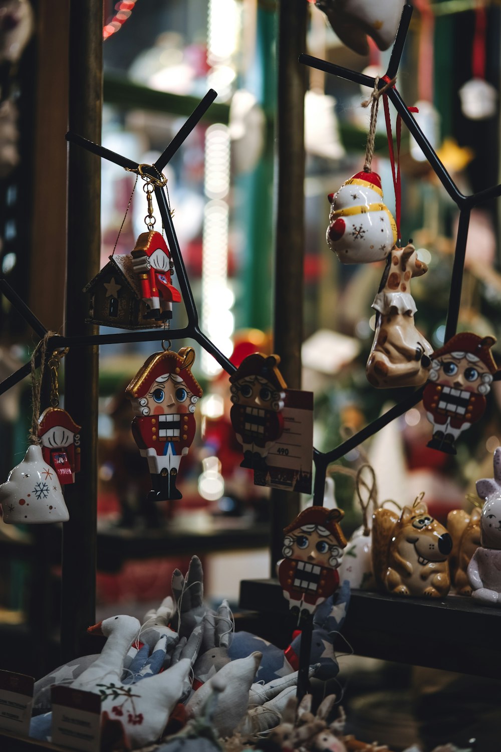 a display of christmas ornaments in a store
