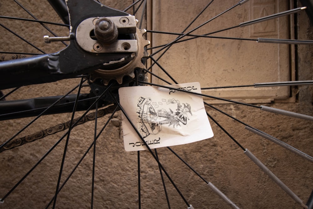 a close up of the spokes of a bicycle