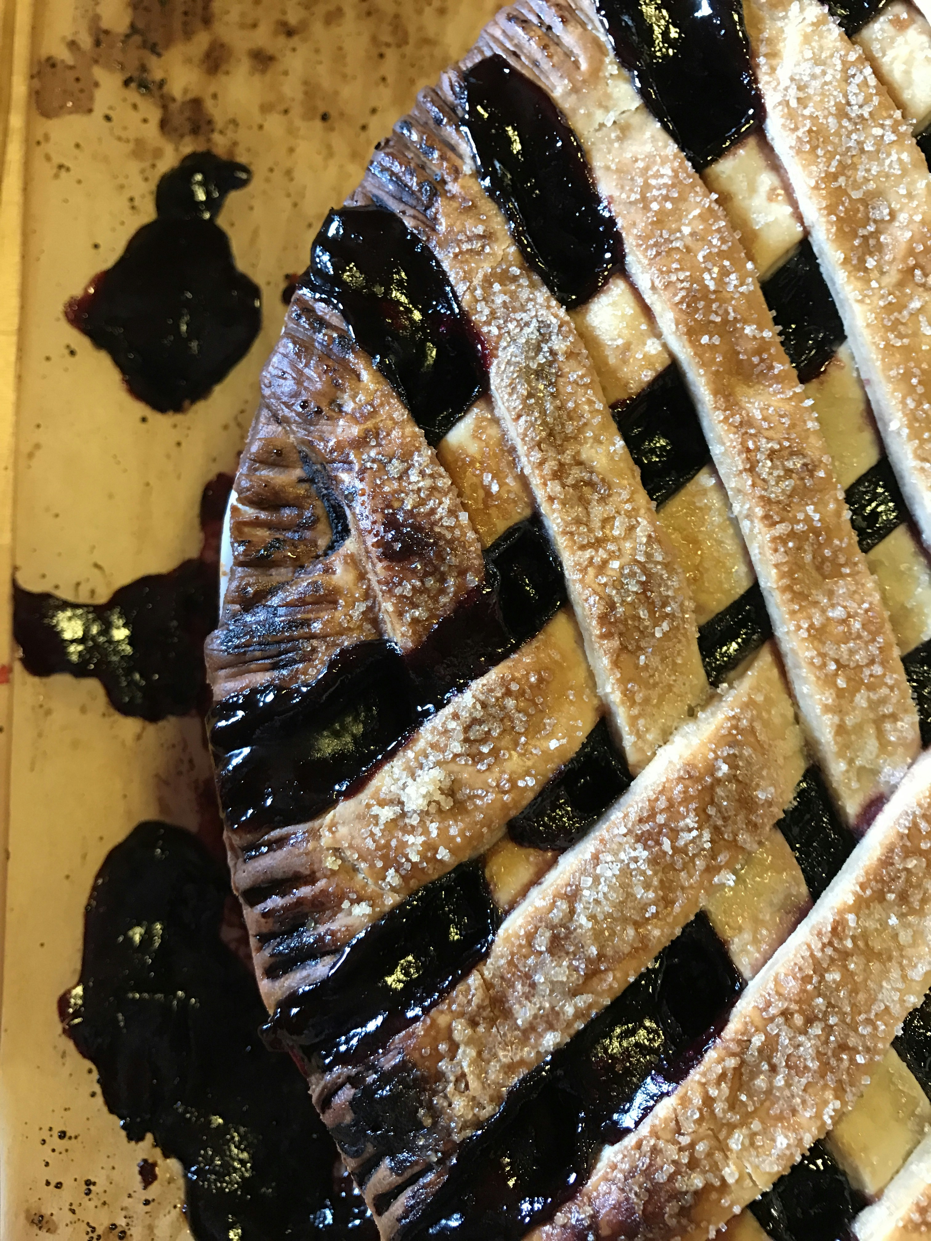 a close up of a pie on a plate