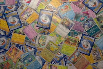 a bunch of pokemon cards on a table