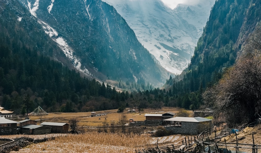 a small village in the middle of a mountain range