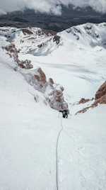 Dominic climbing the steep, snow-covered slopes of Mount Vinson, Antarctica’s highest peak.