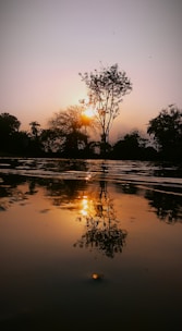 A serene landscape with a peaceful sunset, symbolizing tranquility and reflection.