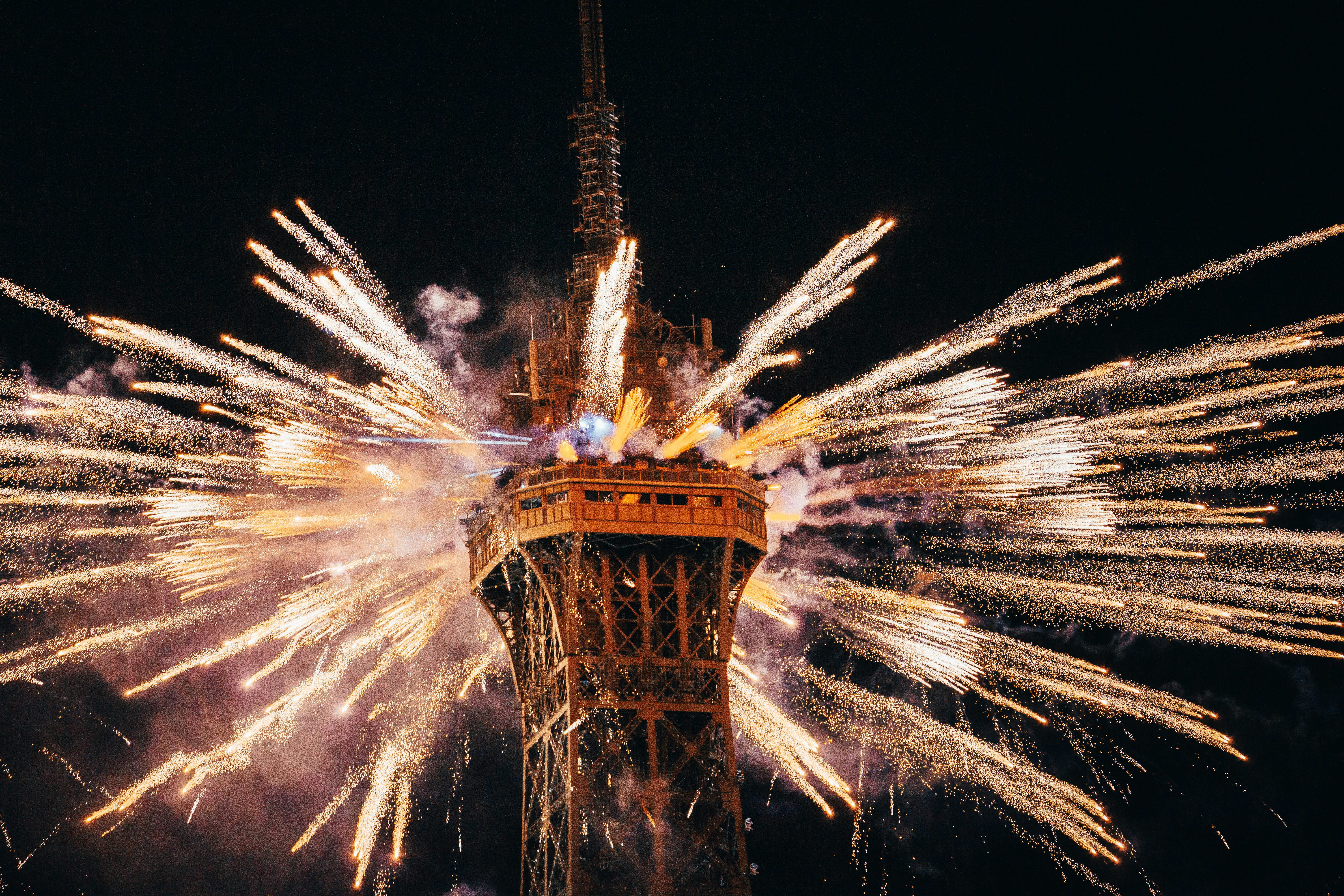 a tower that has some fireworks in it