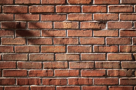 Red bricks are arranged in a tightly knit pattern, showing both the texture and mortar lines clearly. The surface is well-lit, emphasizing the rough texture and natural color variations found in the bricks. Some shadows are cast across the bricks, adding depth to the flat surface.