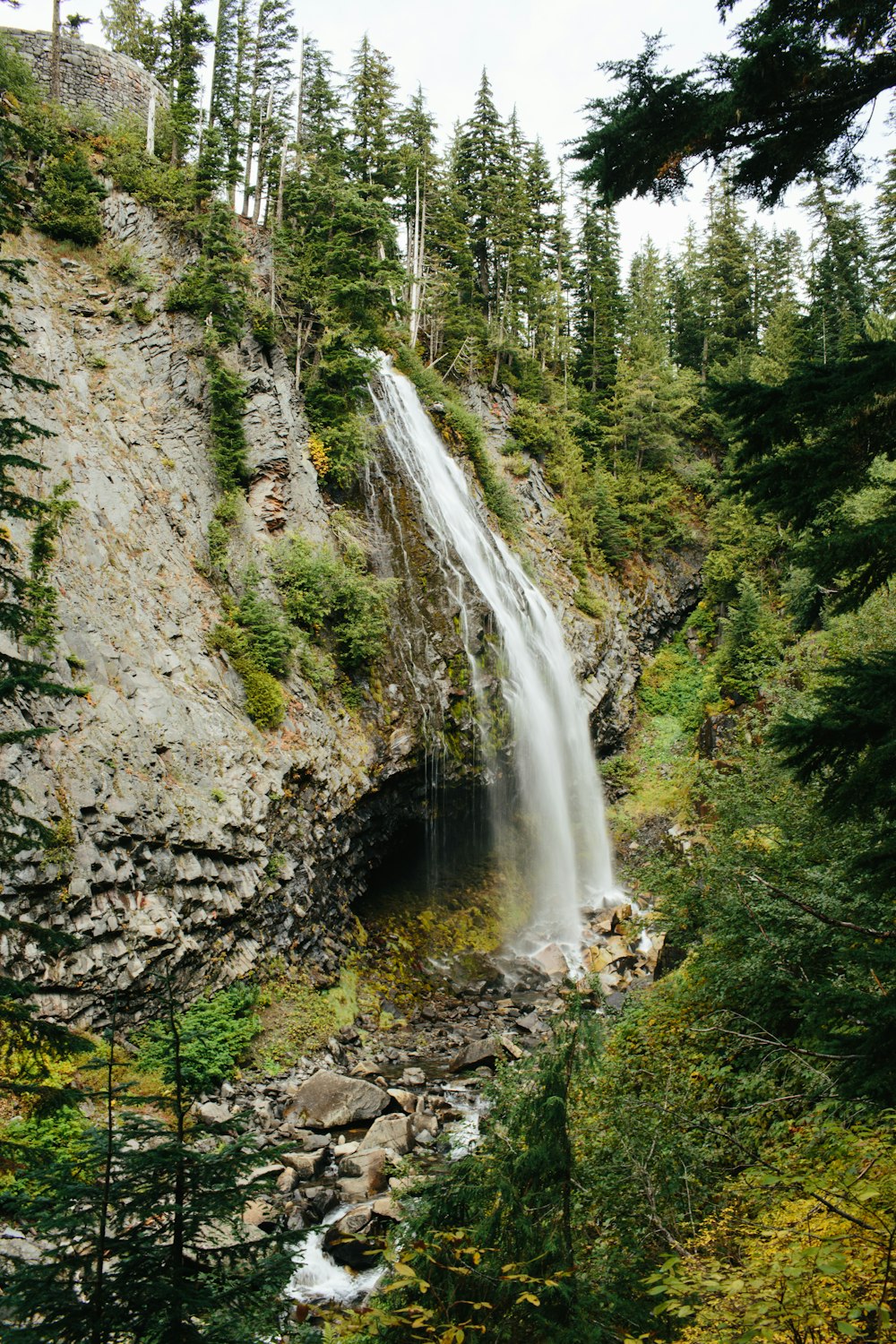 a waterfall in the middle of a forest