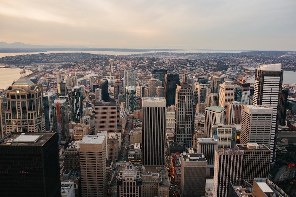 a view of a city from the top of a building