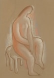 a drawing of a nude woman sitting on a stool