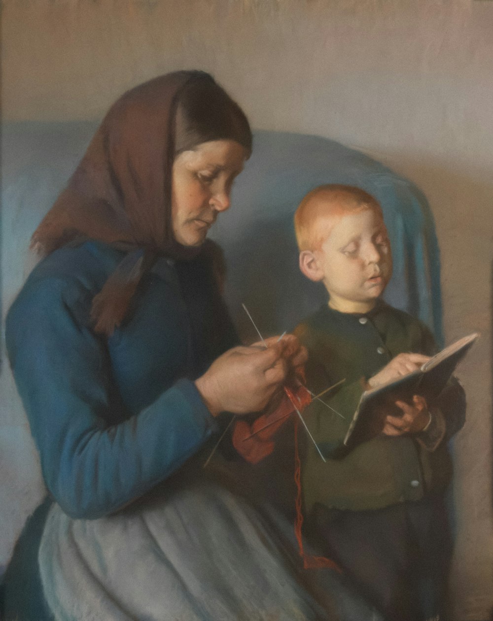 a painting of a woman and a young boy